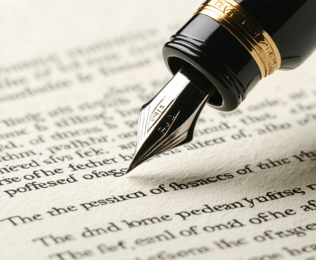 Detail plniaceho pera na papieri predstavujúci zmluvnú istotu a profesionalitu